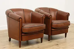 Pair of Art Deco Design Leather Club Arm Chairs, Teaks #49929