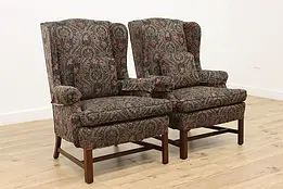 Pair of Georgian Design Upholstered Library Wing Chairs #49453