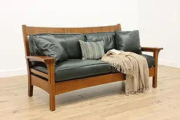Craftsman Design Oak & Leather Bench or Sofa, Stickley #49416