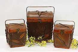 Set of Three Vintage Chinese Picnic Boxes, Leaves #49006