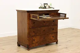 Biedermeier Antique Walnut Burl Butler Secretary Desk Marble #49882