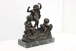 Putti Playing Music Antique Bronze Sculpture, Marble, Moreau #48500