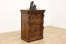 Renaissance Design Antique Carved Oak Bar Cabinet, Lions #49932