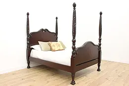 Georgian Antique Four Poster Full Size Bed, Pineapples #50085