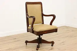 Victorian Carved Oak Antique Desk Chair, Leather, Plymouth #48891