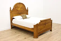 Victorian Design Vintage Carved Oak Queen Size Bed #49893