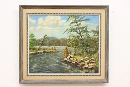 Autumn Lake Vintage Original Oil Painting, Dawson 37.5" #49816