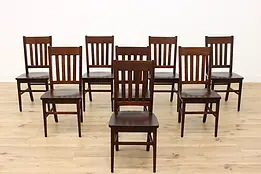 Set of 8 Antique Craftsman Oak Dining or Game Chairs #49998